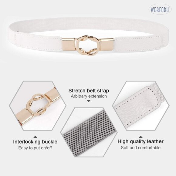 Women Skinny Stretch Waist Belt Set of 4 with Gold Buckle for Dresses Casual